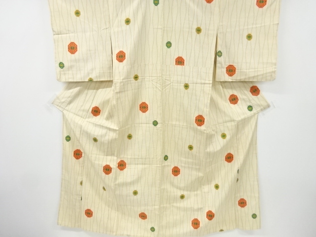 JAPANESE KIMONO / ANTIQUE HITOE KIMONO / SILK / TSUMUGI / WOVEN ABSTRACT TATEWAKU PATTERN